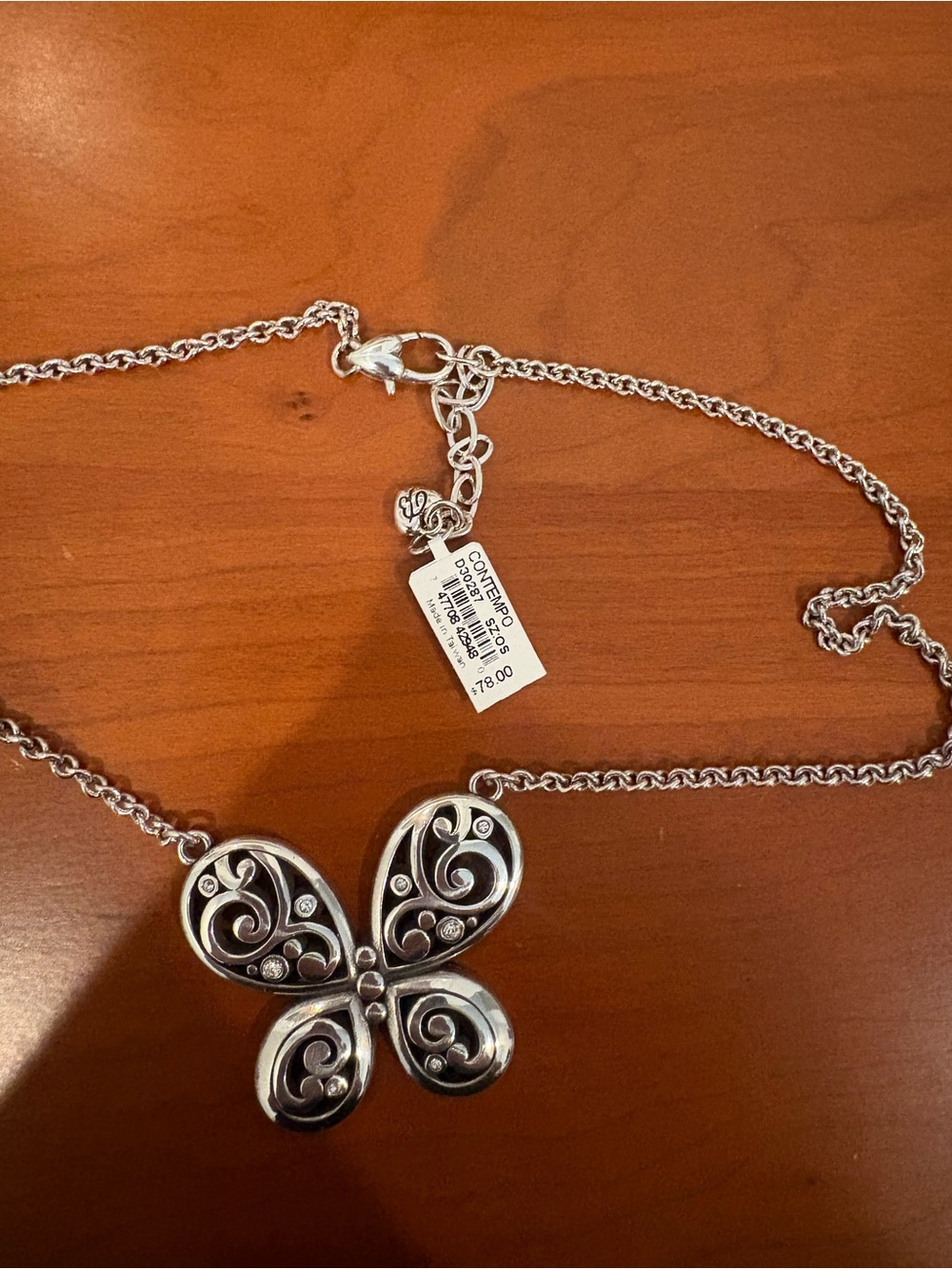 Brighton Silver Butterfly Pendant Necklace - with Brighton bag